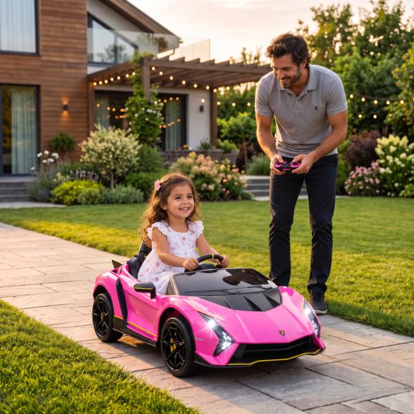 Carro Elétrico para Crianças Lamborghini 12V Controlo Remoto Faróis Buzina Arranque Lento e Música MP3 114,5x64x45,5 cm Rosa