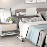 Mesa Auxiliar com Rodas para Sofá e Cama Altura Ajustável e Estrutura de Aço 77x40x76 - 100 cm Nogueira Escura