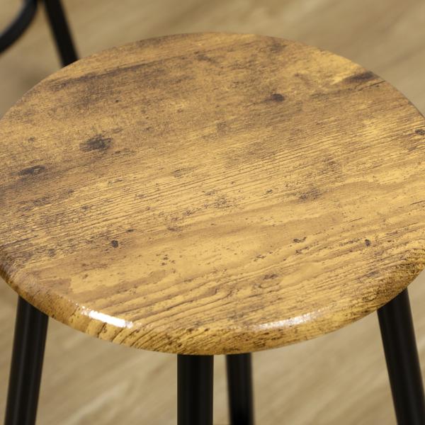 Conjunto de Móveis Altos de Bar com 5 Peças Mesa de Refeição Industrial e 4 Bancos Redondos Marrom Rústico e Preto