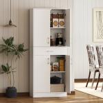 Armário de Cozinha com 4 Portas 1 Gaveta e Prateleiras Ajustáveis Anti - Tombo Armário de Cozinha Moderno 70,8x34x180 cm Branco