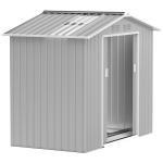 Abrigo de Jardim 2,42 m 213x130x185 cm Abrigo de Jardim Metálico para Armazenamento com 2 Portas Deslizantes e 4 Janelas Cinza Claro