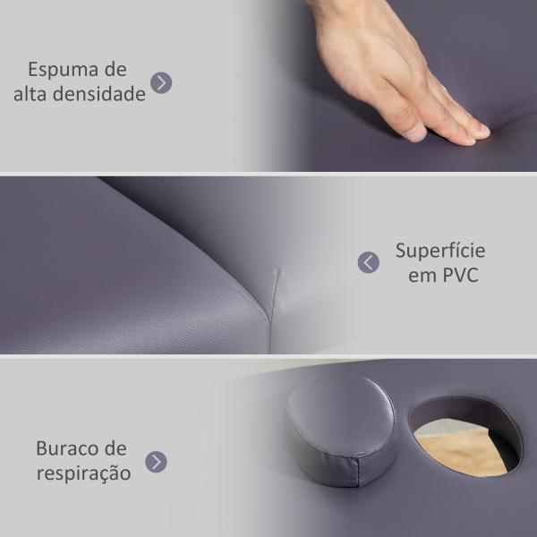 Marquesa de Massagem Dobrável com Estrutura de Madeira Altura Regulável e Bolsa de Transporte 186x60x61 - 87 cm Roxo