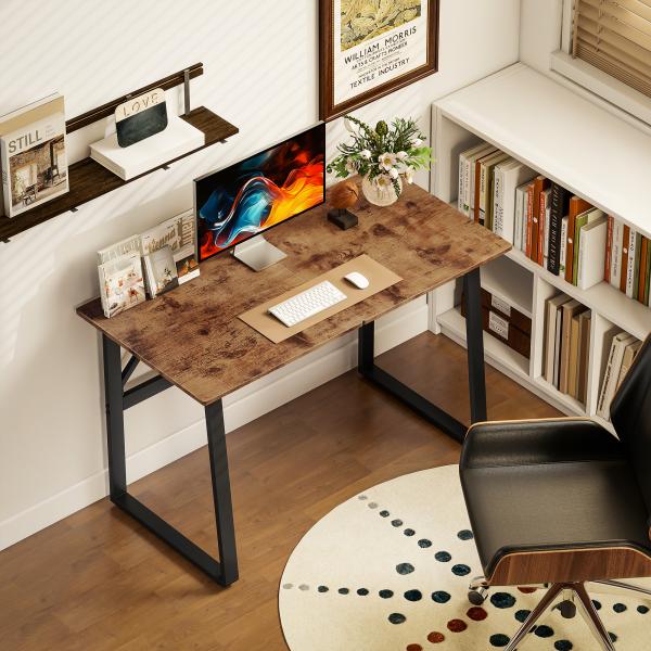 Secretária Estilo Industrial 120x60x76 cm Mesa de Computador com Estrutura de Aço Fácil de Montar Castanho Rústico
