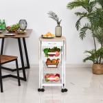 Carrinho de Cozinha Dobrável Carrinho Auxiliar com Rodas 1 Gaveta e 3 Cestos de Metal 97,2x37x77,5 cm Branco e Madeira