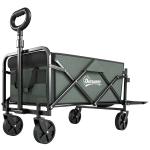 Carrinho de Transporte com Rodas Carrinho de Jardim Dobrável com Puxador Telescópico Ajustável Porta Traseira Expansível 114x46x65 - 92 cm Verde