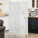 Biombo Dobrável de 3 Painéis de Madeira 120x170 cm Biombo Separador de Ambientes com Padrões Gravados Elegantes Branco