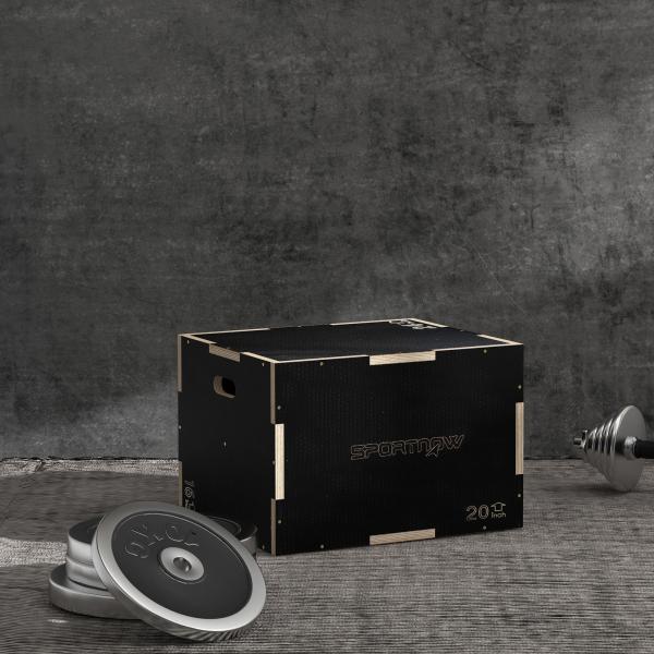 Caixa Pliométrica com 3 Alturas Diferentes para Treino de Força em Casa Ginásio CrossFit Carga 120 kg 61x51x41 cm Preto