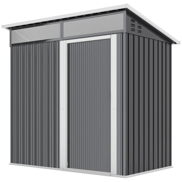 Abrigo de Jardim 1,9m² 195x122x182 cm com Base Reforçada (Chão NÃO Incluído) Porta Corredera Janelas Abrigo de Ferramentas Cinza Escuro