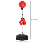 Saco de Boxe de Pé Punching Ball com Altura Ajustável em 4 Níveis Base Preenchível e Luvas Ø43x126 - 144 cm Vermelho e Preto
