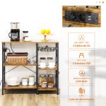 Estante de Cozinha Estilo Industrial com Tomada Elétrica Prateleiras Ajustáveis Ganchos e Cesta Metálica 90x40x83 cm Marrom Rústico