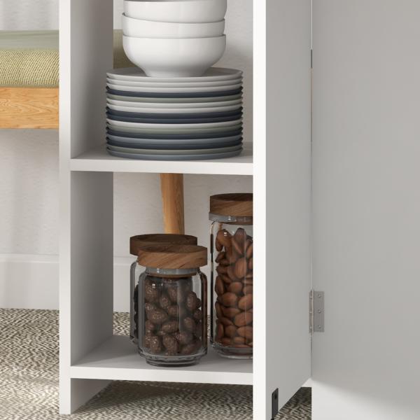 Mesa de Cozinha Dobrável com Rodas Laterais Rebatíveis Gaveta e Prateleiras para 2 - 4 Pessoas 120x72x75 cm Madeira Branco