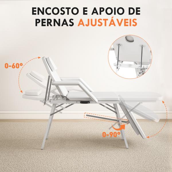 Marquesa de Massagem Dobrável Portátil de 3 Secções com Encosto Ajustável Apoio de Cabeça e Braços 182x82x68 cm Branco