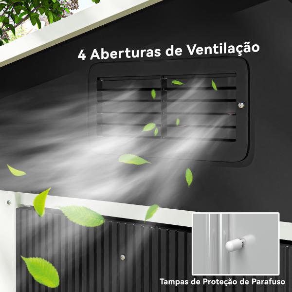 Abrigo de Jardim de 3,6 m² 236x174x190 cm para Armazenamento de Ferramentas com Portas de Correr e 4 Janelas de Ventilação Cinza