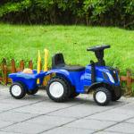 Trator para Crianças de 12 - 36 Meses com Reboque Removível Carro Andador com Buzina Farol Pá e Ancinho Carga 25kg 91x29x44cm Azul