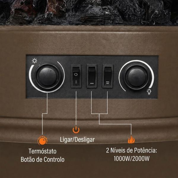 Lareira Elétrica Decorativa de Chão com Efeito Chama 3D 39x24x57 cm Castanho