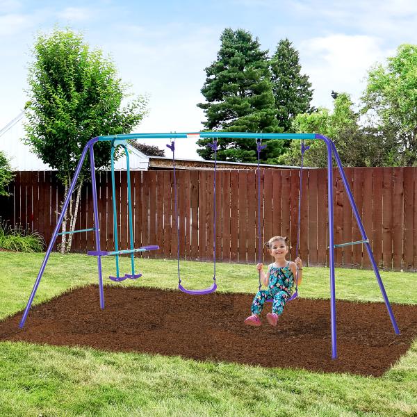 Conjunto de Baloiços de Jardim com Altura Ajustável Baloiços para Crianças com Baloiço Duplo 280x140x178 cm Azul e Roxo