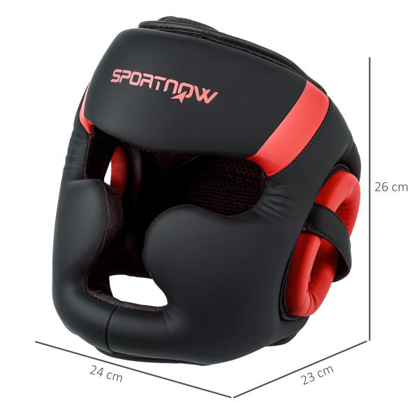 Capacete de Boxe com Correia Ajustável Protetor de Cabeça para Artes Marciais Karate Tamanho L Vermelho e Preto
