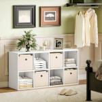 Estante Cubo Estante de Armazenamento Horizontal ou Vertical com 8 Compartimentos e 4 Gavetas de Tecido 53,7x30x79,8 cm Branco e Bege