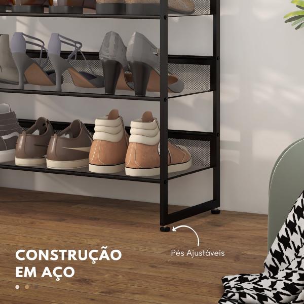 Sapateira Estreita de 5 Níveis em Aço para 15 Pares, Preta