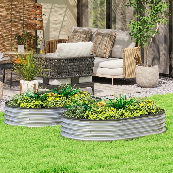 Conjunto de 2 Caixas de Plantio de Exterior em Aço Galvanizado para Terraço Jardim 135x90x30 cm Prateado