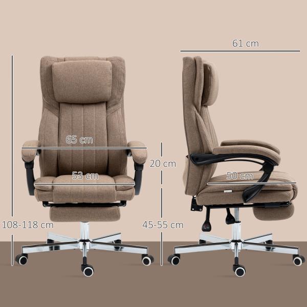 Cadeira de Escritório com 6 Pontos de Massagem com Vibração Reclinável com Altura Ajustável 65x61x101 - 113 cm Marrom