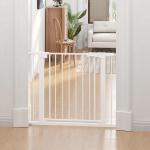 Barreira de Segurança para Cães Animais de Estimação 75 - 96cm para Escadas Portas e Corredores com Fechamento Automático Altura 76cm Branco