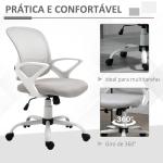 Cadeira de Oficina Ergonômica Basculante com Altura Ajustável Assento Giratório 360° Suporte Lombar e Malha Transpirável 61x61x89 - 99cm Cinza e Branco
