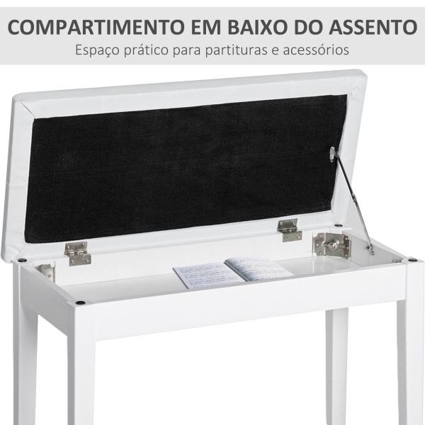 Banco de Piano Banco para Piano com Espaço de Armazenamento Assento de Couro Sintético Acolchoado 76x36x50 cm Branco