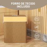 Cesto de Roupa com Tampa 100L de Bambu com 2 Compartimentos Bolsa Interior Amóvivel 52x32x63 cm Marrom e Creme