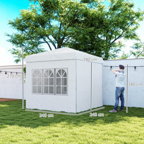 Tenda Dobrável Pop - Up 248x248x270 cm com 4 Paredes Laterais Anti - UV Altura Ajustável e Bolsa de Transporte Branco