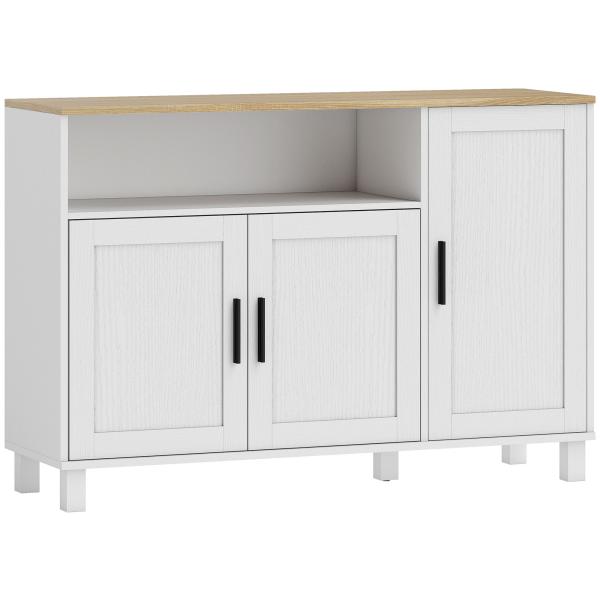 Aparador de Sala com Prateleiras Ajustáveis Compartimento Aberto Pernas de Madeira 110x33x75 cm Branco