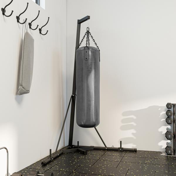 Suporte para Saco de Boxe de Pé Suporte para Saco de Boxe Dobrável com Altura Ajustável 170x90x182 - 225 cm Preto