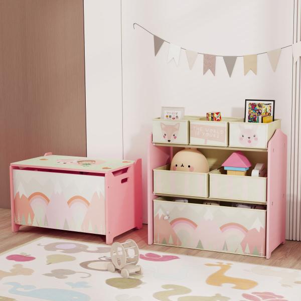 Estante para Brinquedos com 6 Caixas de Tecido não Tecido Amovíveis Organizador de Brinquedos 63x30x66 cm Rosa