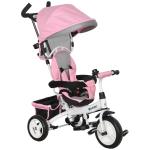 Triciclo Evolutivo para Bebés de +12 Meses 2 em 1 com Toldo Dobrável Guiador Cinto de Segurança e Cesto 95x50x106 cm Rosa