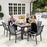 Conjunto de Mesa e Cadeiras de Jardim com Cadeiras Empilháveis e Estrutura de Aço para Terraço e Pátio Cinzento Claro
