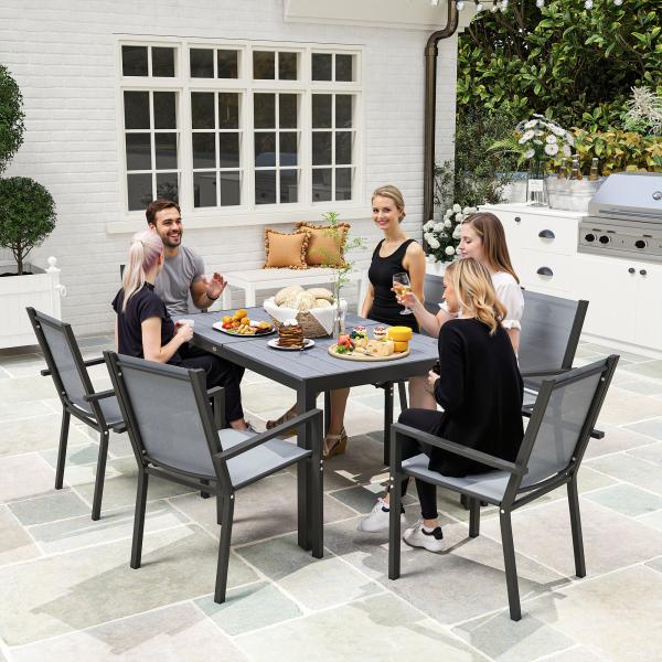 Conjunto de Mesa e Cadeiras de Jardim com Cadeiras Empilháveis e Estrutura de Aço para Terraço e Pátio Cinzento Claro