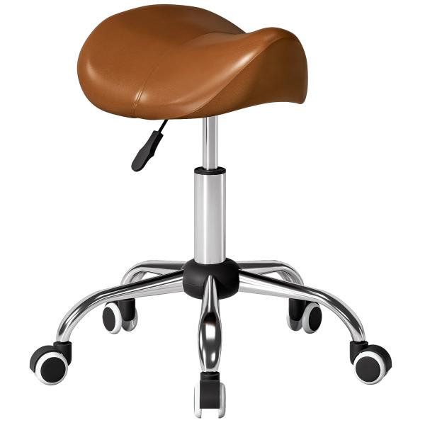 Banco Giratório com Rodas e Altura Ajustável para Estética, Dentista e Cabeleireiro – 52x53x49 - 61 cm, Castanho