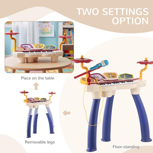 Piano Eletrónico para Crianças com 32 Teclas Microfone Banco Luzes 19 Músicas e Bateria 74x32,2x71 cm Multicor