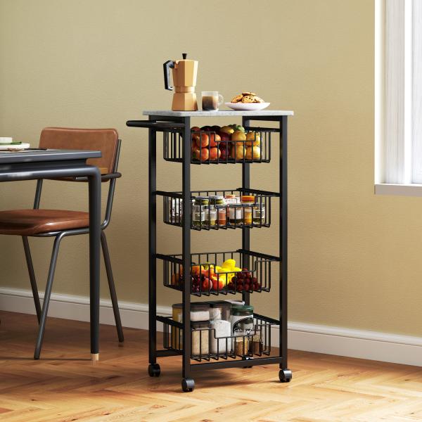 Fruteira para Cozinha Carrinho de Cozinha com 4 Cestas e Estrutura de Aço 49,5x31x91 cm Cinza Claro