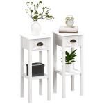 Conjunto de 2 Mesas Auxiliares Mesas de Cabeceira com Gaveta e Prateleira de Armazenamento para Quarto 30x30x75 cm Branco
