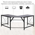 Secretária em Forma de L Secretária para Escritório com Estrutura de Metal Secretária de Canto 150x150x76 cm Preto