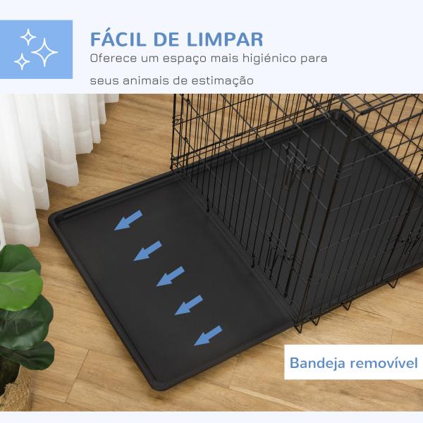 Gaiola para Cães com 2 Portas Gaiola para Animais de Estimação de Arame Dobrável com Alça de Transporte Aço 121x74,5x81cm Preto
