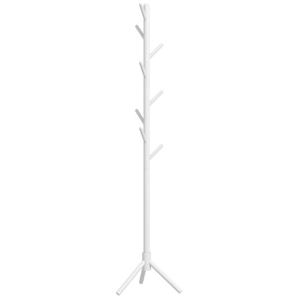 Cabide de Pé de Madeira com 8 Ganchos para Pendurar Roupa e Bolsas para Corredor Entrada 40x40x165 cm Branco