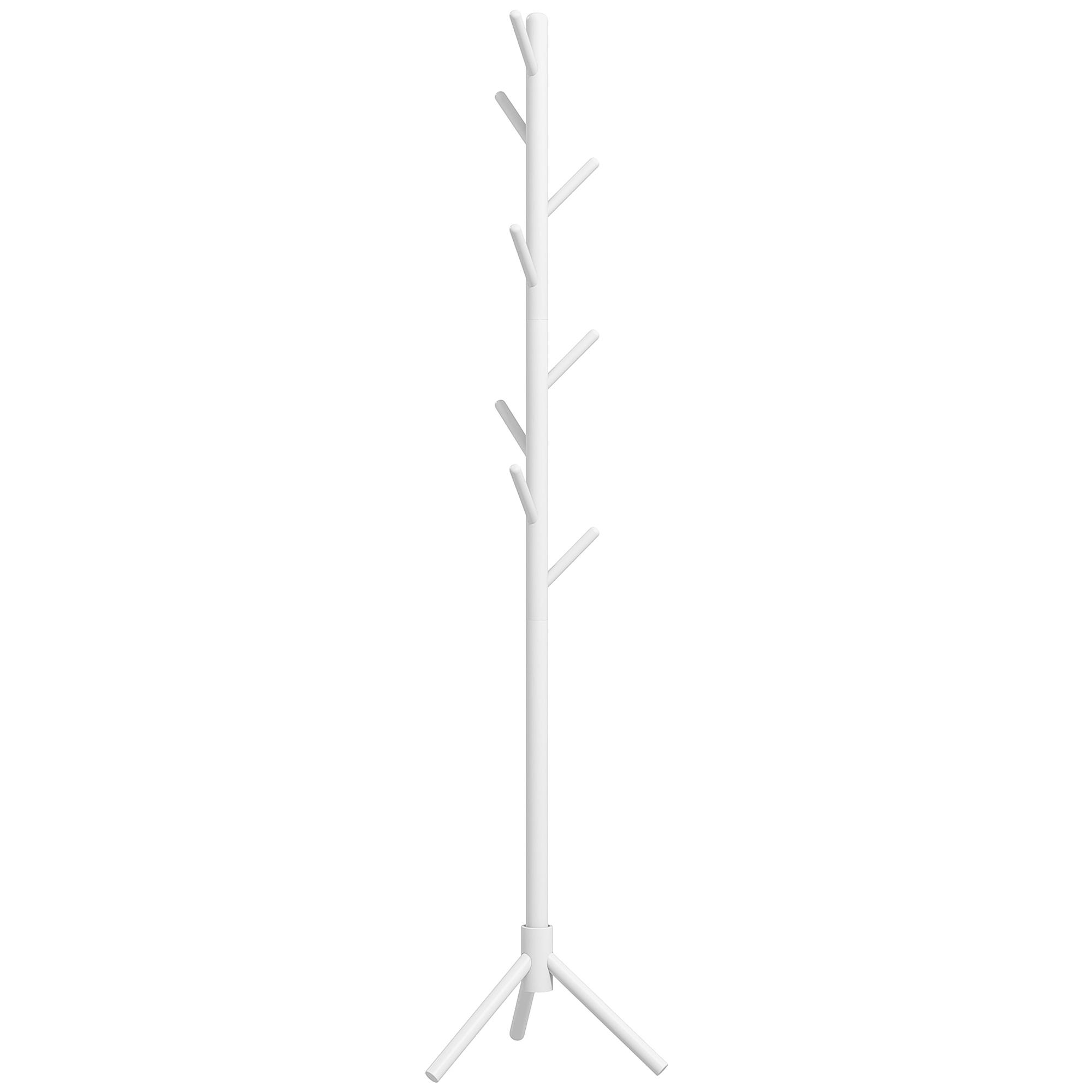 Cabide de Pé de Madeira com 8 Ganchos para Pendurar Roupa e Bolsas para Corredor Entrada 40x40x165 cm Branco