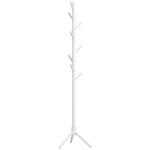 Cabide de Pé de Madeira com 8 Ganchos para Pendurar Roupa e Bolsas para Corredor Entrada 40x40x165 cm Branco
