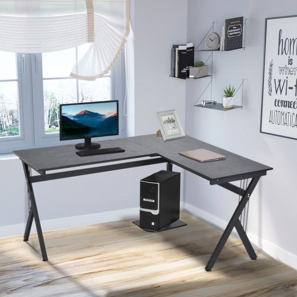 Secretária para PC Computador Secretária de canto angular para escritório 155x130x76cm Madeira preta