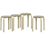 Conjunto de 4 Bancos Empilháveis Redondos Bancos Baixos de Cozinha com Assento Acolchoado Ø40x45 cm Caqui e Madeira