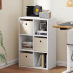 Estante Cubo Estante de Armazenamento Horizontal ou Vertical com 6 Compartimentos e 3 Gavetas de Tecido 53,7x30x79,8 cm Branco e Bege