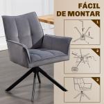 Conjunto de 2 Cadeiras de Refeição Giratórias 360° Estofado Estofamento em Veludo Pés em Aço 63x64x85 cm Cinza