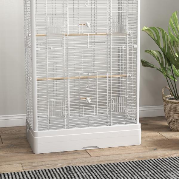 Gaiola para Pássaros 61x36,5x98 cm com Portas Poleiros Bandeja Removível e Alças para Canários Periquitos Branco